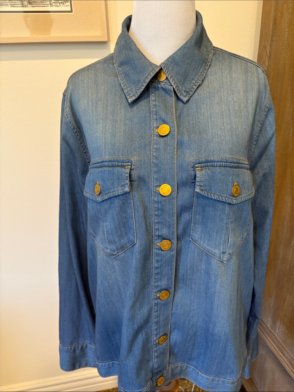 CAbi Blue Jean Jacket with Gold Buttons